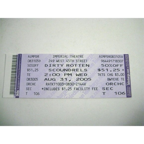 Dirty Rotten Scoundrels Playbill 2005 Imperial Theatre Ticket John Lithgow - Picture 3 of 10